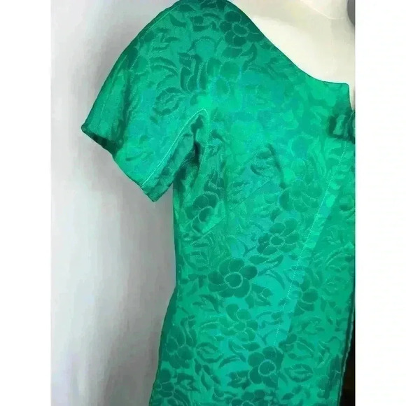 1960s Green Blue Silky Brocade Peck + Peck Cocktail Dress - Picture 5 of 13